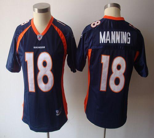 Broncos #18 Peyton Manning Blue Women's Team Color Stitched NFL Jersey